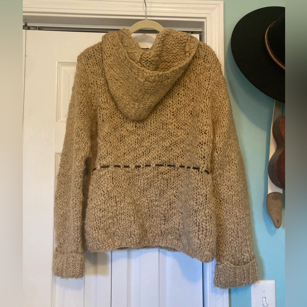 Wool knit hooded cardigan/sweater